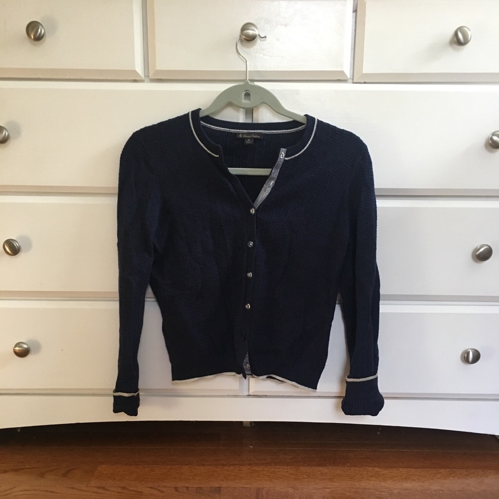 Luxury navy sweater with Swarovski crystal buttons